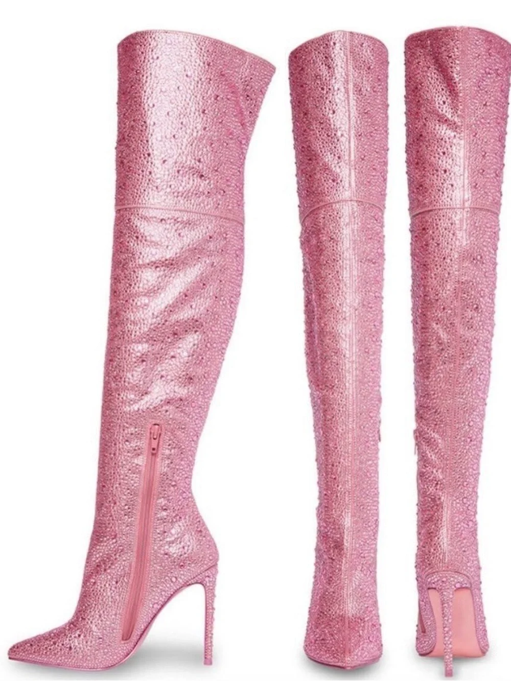 Steve Madden Pink Rhinestone Over-the-Knee Stiletto Boots